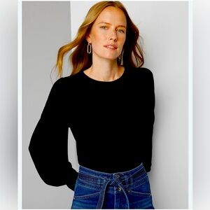 White House Black Market Feminine Black Puff Sleeve Blouse Women’s Size M